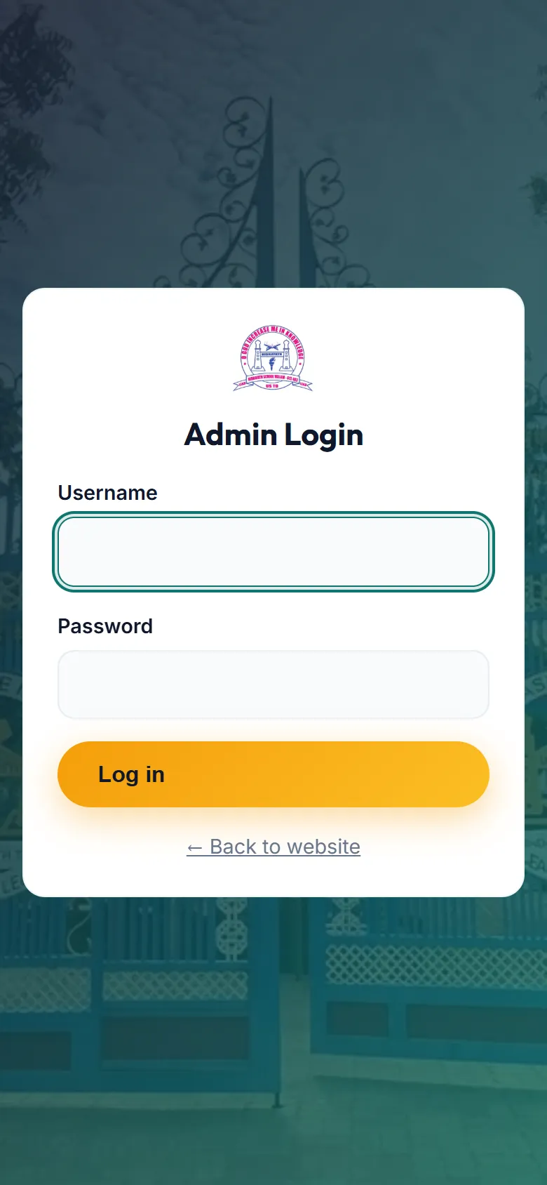 Hidhayath School admin login screen on a phone.