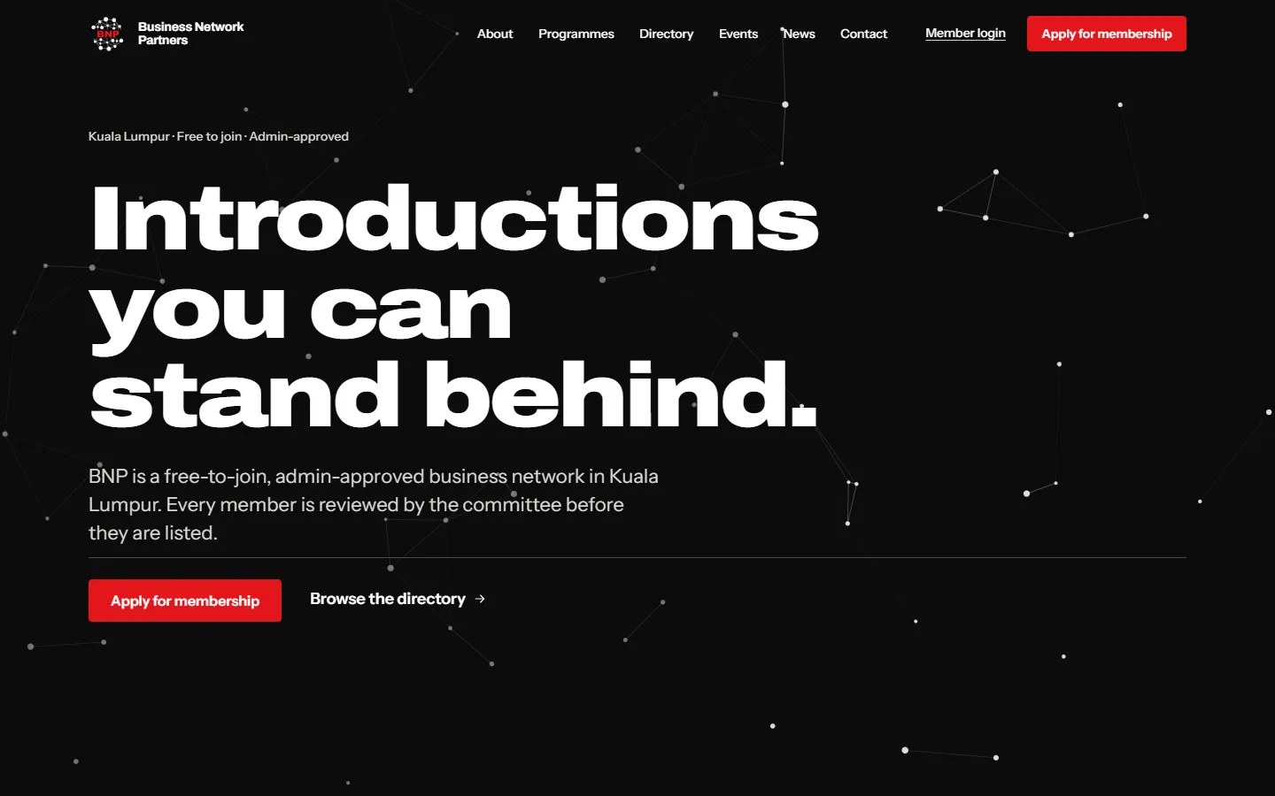 BNP home page: the headline Introductions you can stand behind, on black.